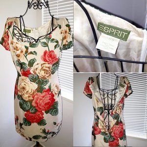 Vintage Esprit 1980-90s Shift Floral Mini Dress Roses  7/8 S M
